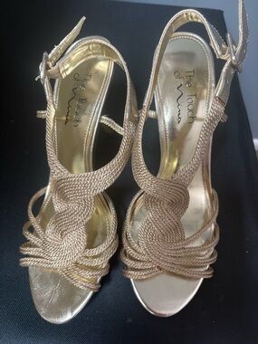 Touch of Nina Metallic Gold Braided Slingback Heels